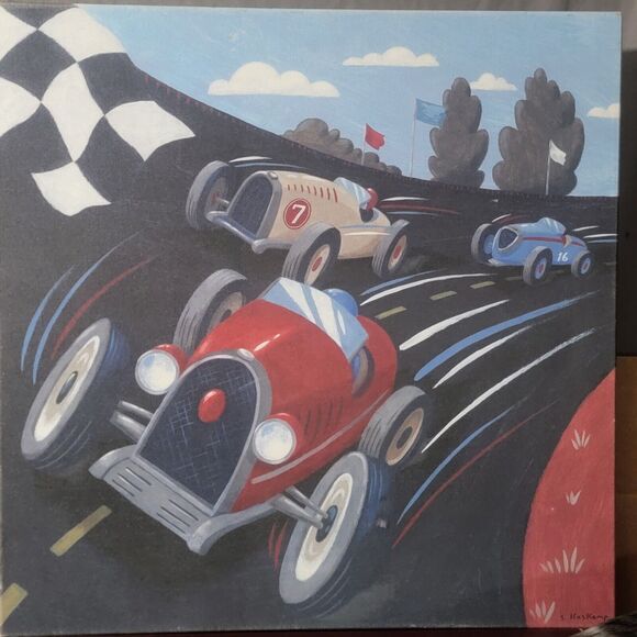 Speedster Grand Prix Race Car Painting Signed Formula 0ne Soapbox Grandprix Gift - Picture 2 of 5